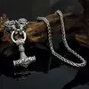 Colgante Martillo Vikingo Nórdico Cabeza de Lobo Garra de Oso Runa Collar para Hombre Fiesta Punk Collar Amuleto Joyería para el Cabello