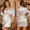 Ropa de casa de verano de manga larga elegante de seda de hielo transfronteriza europea y americana para mujer, bata fina para mujer para Amazon WP21766
