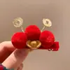 Moeda de Cobre da Sorte e Lingote Grampo de Cabelo Vermelho para Mulheres, Presilha de Cabelo Festiva Versátil para Ano Novo, Grampo para Franja, Acessório de Cabelo para Crianças