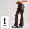 Calças Boca de Sino Listradas Novas da Juyitang Calças de Yoga Esportivas Elásticas Nude para Corrida e Fitness de Cintura Alta com Efeito Levanta Bumbum para Mulheres