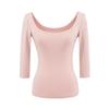Camiseta de Manga Tres Cuartos con Cuello Redondo Grande Estilo Otoño 2025 para Mujer Sexy Americana Color Sólido Hombro Derecho Ajustada Top Base
