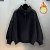 Moletom masculino de gola alta média com forro de fleece, estilo Hong Kong, design versátil, top da moda, jaqueta versátil casual solta