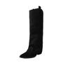 Botas de Montar de Caña Alta Plisadas Estilo Celebridad con Punta Fina y Tacón Grueso, Botas Rectas Adelgazantes, Botas de Pantalón Melard sin Cierre
