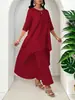 Vestidos Europeus e Americanos de Primavera e Outono Plus Size com Barra Irregular, Vestidos Longos de Cor Sólida com Gola Redonda Simples, Estilo Europeu e Americano
