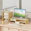 Soporte para monitor de computadora para sala de e-sports con cajones, estante de almacenamiento multicapa y base elevada