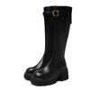 Botas Curtas de Solado Grosso com Salto Bloco na Cor Maillard para Mulheres, Novas Botas de Couro Retrô Outono e Inverno 2026