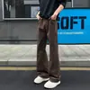 Pantalones de hombre de algodón lavado con corte diagonal marrón, marca de moda de verano, corte limpio, corte slim estilo americano, pantalones largos ligeramente acampanados