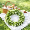 1 Pieza Corona Redonda de Rosas Blancas Artificiales Rústicas, Corona Floral de Rosas Blancas Falsas con Follaje, Corona Colgante Estilo Rústico de Granja para Decoración de Puerta, Pared, Hogar en Primavera, Verano, Boda, Día de San Valentín Dos Opciones de Tamaño