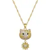 [Acero de titanio] Collar elegante y lujoso con diseño de flor, gato y circón, cadena de clavícula para mujer, combinable con todo.