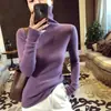 Top Base de Punto Grueso Gris Francés de Cuello Alto para Mujer Otoño Invierno Ajustado Capa Interior de Lana Elegante con Estilo