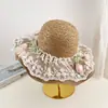 Sombrero de paja con ala ancha y tiras para mujer, estilo coreano, transpirable, para verano, playa, vacaciones, pescador