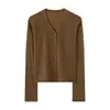 Cárdigan Francés de Borde Enrollado Perezoso con Cuello en V Suelto Adelgazante Chaqueta de Punto Primavera Otoño Versátil Nuevo Suéter Abierto para Mujer