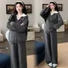 Conjunto de Dos Piezas de Punto con Cuello Polo Bloque de Color Estilo Simple de Maternidad para Mujer Otoño Invierno Puede Ser Fresco Puede Ser Dulce Conjunto de Estilo Holgado Perezoso