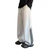 Pantalones de chándal a rayas de bloques de color, forrados de forro polar para otoño e invierno, pantalones de pierna ancha modernos estilo americano, holgados, casuales, de moda, deportivos, versátiles