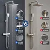 Conjunto de Chuveiro com Corpo Principal de Cobre Puro Prata Galvanizada Topo Quadrado Chuveiro de Mão Montado na Parede para Banheiro Doméstico