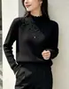 Camisa base de lã fiada em núcleo de duas cores com gola semi-alta para mulheres, novo suéter de outono e inverno, estiloso, afina a silhueta e é uma blusa interna grossa