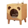 Cama para gato de madera maciza de moda con mesita de noche integrada, casa cerrada para gatos estilo caricatura de Mickey, mueble de almacenamiento para mascotas
