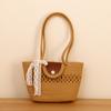 Bolsa de Tote, Pañuelo de Seda, Bolso Tejido de Paja, Bolso de Mano, Bolso de Hombro, Bolso Portátil, Estilo Fresco y Dulce, Vacaciones en la Playa, Nicho, Gran Capacidad