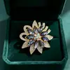 Broche Japonês Coreano Exquisito de Cristal de Lua Flor Folha Moda para Terno Vestido Lapela Corsage Acessórios de Zircônia Mulheres