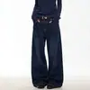 Jeans Casual Longo Masculino e Feminino com Estampa de Bandeira Retro Americana, Novo para Primavera e Outono, Corte Solto Reto de Perna Larga