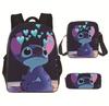 Mochila escolar de tres piezas con diseño de Stitch de Amazon, nueva y divertida para estudiantes de primaria y secundaria.