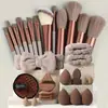 Conjunto de Maquiagem com 33 Peças, 13 Pincéis com Esponjas de Beleza, Pufes para Pó, Faixa para Cabelo e Pulseiras para Spa
