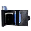Fabricante Caixa de Cartão de Alumínio de Camada Dupla Porta-Cartões Masculino Resistente ao Desgaste PU Porta-Cartões Pop-Up Automático Carteira com Padrão Fibra de Carbono Personalização