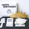 Cuchillo y tenedor para pastel de cumpleaños, juego de velas, vajilla desechable, plato para cena, cuchillo y tenedor para pastel, sombrero de cumpleaños, en caja recubierta de película
