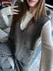 Elegante chaleco de otoño e invierno para mujer, con un nuevo diseño retro estilo coreano, sin mangas, cuello en V, detalles de botones y versátil chaqueta tipo suéter