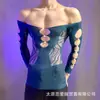 Lobe Roupa Íntima Erótica Masculina Top com Pérolas Renda Transparente Tamanho Grande Ombro Único Vazado Manga Longa Body Venda por Atacado