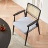 Silla de Comedor Nórdica de Madera Maciza y Ratán Silla de Hotel Antigua Media Casual con Reposabrazos y Respaldo Silla Moderna Simple para Restaurante Oficina