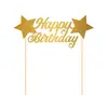 Feliz cumpleaños letra dorada estrella de cinco puntas papel decoración de pastel de cumpleaños tarjeta inserción postre enchufe