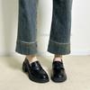 Novos Mocassins Retro de Salto Grosso Femininos Slip-on Bico Redondo Sapatos de Camada Única para o Trabalho Versátil Preguiçoso JK Sapatos Pequenos de Couro com Salto Interno