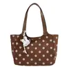2026 Nuevo Bolso Tote de Gamuza y Terciopelo con Lunares Estilo Coreano Retro Gran Capacidad Bolso de Hombro y Mano Casual para Viajes Cien