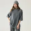 Nuevo Top de Cachemir Suave y Amigable con la Piel de Otoño/Invierno, de Longitud Media, Corte Relajado, Manga Media, Cuello Semi-Alto, Adelgazante para Mujer