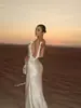Ropa al por mayor Zr para mujer, Comercio exterior, Vestido largo de satén sexy sin espalda con adornos florales, Cuello drapeado, Corte ajustado, Vestido formal