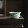 Taza Maestro de Jade y Arcilla Pintada a Mano de las Dinastías Tang y Song con Diseño de Enredadera Verde, Juego de Té Kung Fu para Uso Doméstico, Taza de Degustación de Té con Esmalte Interior, Taza de Té Verde Turquesa