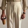 Pantalones rectos de cintura media para hombre, de primavera y verano, de corte entallado, con hebilla París, estilo informal, estilo napolitano.