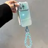 Funda de teléfono 3D de orejas de gato con degradado bicolor para Apple 17 Pro Max con cadena de cuentas, 16/15 acrílico