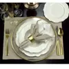 Conjunto de Jantar 42 Peças Porcelana Maldivas Branco com Acabamento Dourado - Wolff