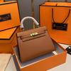 Kelly Bag Segunda Geração Mini Bolsa Bolsa Feminina 2024 Nova Moda Pequena Bolsa Quadrada Palma Impressão Couro Ombro Crossbody Bolsa