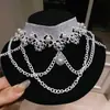 Collar de cadena de encaje vintage europeo y americano con borlas y colgante de perla, cadena de clavícula de lujo ligero y de alta gama, gargantilla exquisita y versátil