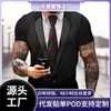 Impresión Digital 3D Moda de Verano Divertida Traje Falso Camiseta con Impresión 3D Camiseta con Pajarita Estilo Calle para Hombre Manga Corta