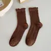 Meias Personalizadas para Mulheres na Primavera e Verão, Meias JK Versáteis de Cano Médio, Renda de Cânhamo, Boca Larga, Listras, Trilha Sonora, Sapatos da Sorte, Preto e Branco, Longas Femininas