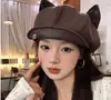 Orejas de Gato de Dibujos Animados Lindas Boina de Cuero para Mujer Otoño Invierno Dulce Estilo Fresco Literario Mostrar Rostro Pequeña Nube Sombrero de Pintor Tendencia