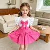Vestido de Niña con Bloques de Color, Mangas Abullonadas y Lazo, Patchwork de Canalé, Falda Corta Plisada, Vestido de Princesa para Salidas de Verano, Moderno
