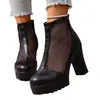 Sandalias de Malla para Mujer de Tallas Grandes Transfronterizas de Comercio Exterior Europeo y Americano con Plataforma Impermeable, Tacones Altos Gruesos, Cremallera Trasera a la Moda, Botines Cortos de Verano para Mujer