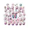 Decoración de pastel de cumpleaños infantil temática de poni transfronteriza Fiesta de Unicornios Inserto de papel para pastel 25 Piezas