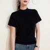 Cuello Medio [Lyocell Tencel + Lana de Oveja] Cuello Alto Delgado Manga Corta Camiseta Base Top para Mujer