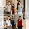 Suéter de punto color té con leche, cuello en V, modelo nuevo otoño 2025, corte ajustado, versátil, favorecedor para la figura, top de manga larga